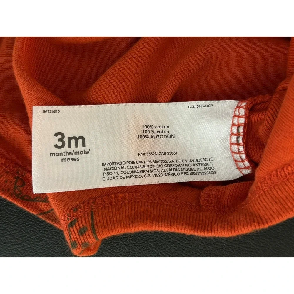 Carters Baby Boys Orange Dinosaur Print Short Sleeve Bodysuit 3 Months (1265)